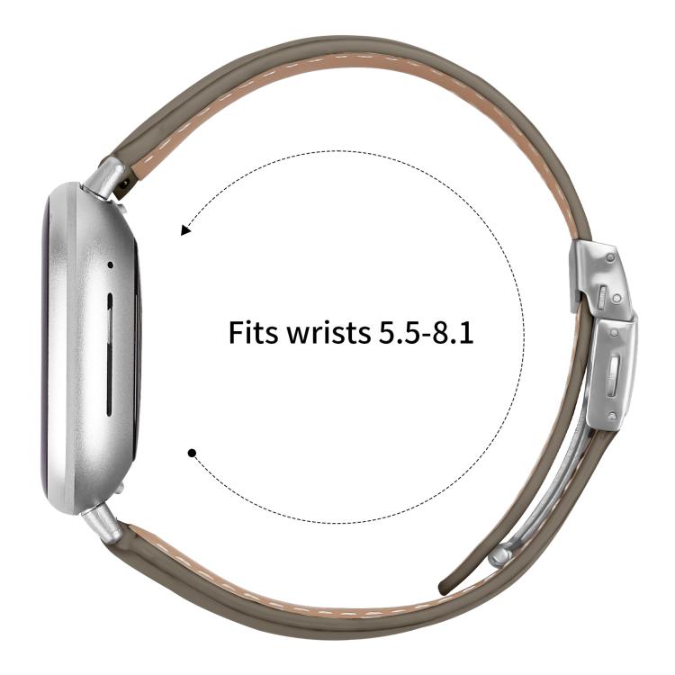 For Fitbit Versa 3 / 4 Lychee Texture Silver Turtle Back Buckle Leather Watch Band(Gray)