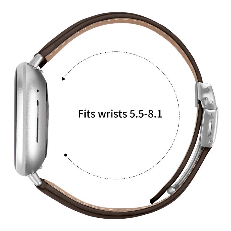 For Fitbit Versa 3 / 4 Lychee Texture Silver Turtle Back Buckle Leather Watch Band(Coffee Color)