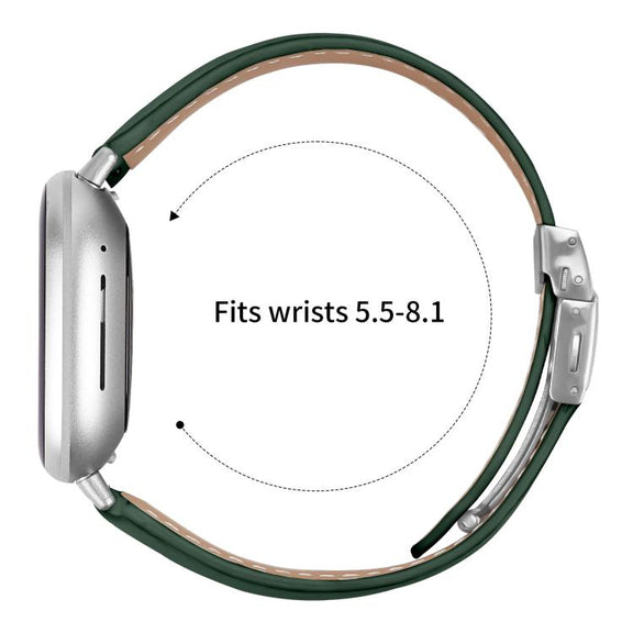 For Fitbit Versa 3 / 4 Lychee Texture Silver Turtle Back Buckle Leather Watch Band(Green)