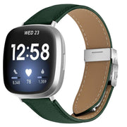 For Fitbit Versa 3 / 4 Lychee Texture Silver Turtle Back Buckle Leather Watch Band(Green)