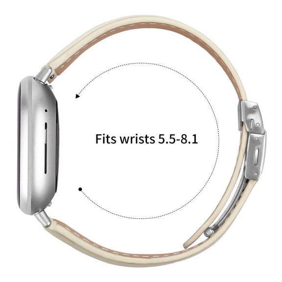 For Fitbit Versa 3 / 4 Lychee Texture Silver Turtle Back Buckle Leather Watch Band(Creamy White)