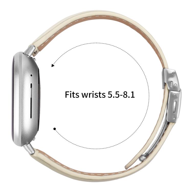 For Fitbit Versa 3 / 4 Lychee Texture Silver Turtle Back Buckle Leather Watch Band(Creamy White)