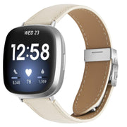 For Fitbit Versa 3 / 4 Lychee Texture Silver Turtle Back Buckle Leather Watch Band(Creamy White)