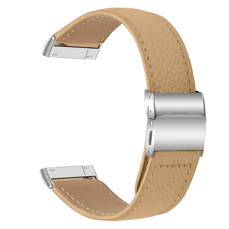 For Fitbit Versa 3 / 4 Lychee Texture Silver Turtle Back Buckle Leather Watch Band(Camel) - free shipping - PMC TechLife - Order now!
