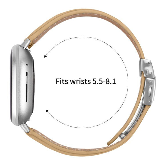 For Fitbit Versa 3 / 4 Lychee Texture Silver Turtle Back Buckle Leather Watch Band(Camel)