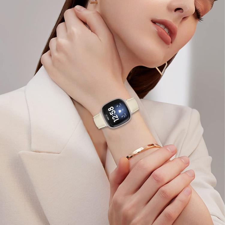 For Fitbit Versa 3 / 4 Lychee Texture Silver Turtle Back Buckle Leather Watch Band(Black) - free shipping - PMC TechLife - Order now!