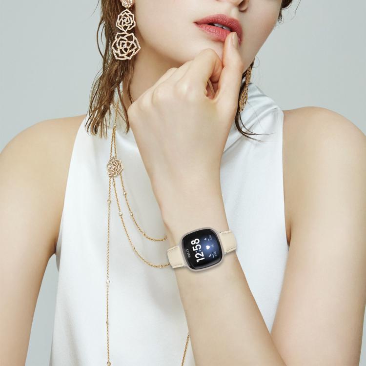 For Fitbit Versa 3 / 4 Lychee Texture Silver Turtle Back Buckle Leather Watch Band(Gray) - free shipping - PMC TechLife - Order now!