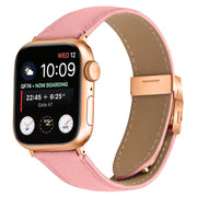 For Apple Watch 46mm / 49mm / 45mm / 44mm Lychee Texture Rose Gold Turtle Back Buckle Leather Watch Band(Pink)