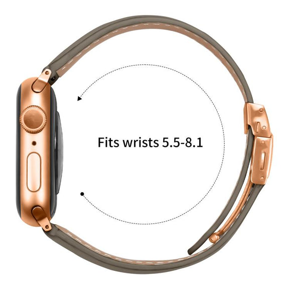 For Apple Watch 46mm / 49mm / 45mm / 44mm Lychee Texture Rose Gold Turtle Back Buckle Leather Watch Band(Gray)
