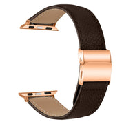 For Apple Watch 46mm / 49mm / 45mm / 44mm Lychee Texture Rose Gold Turtle Back Buckle Leather Watch Band(Coffee Color)