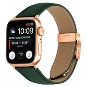 For Apple Watch 46mm / 49mm / 45mm / 44mm Lychee Texture Rose Gold Turtle Back Buckle Leather Watch Band(Green)