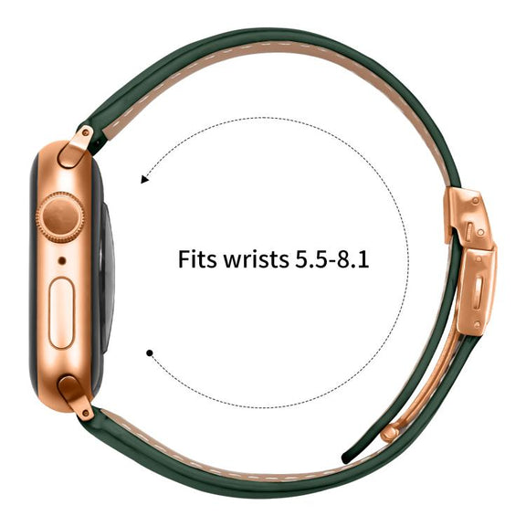 For Apple Watch 46mm / 49mm / 45mm / 44mm Lychee Texture Rose Gold Turtle Back Buckle Leather Watch Band(Green)