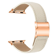 For Apple Watch 46mm / 49mm / 45mm / 44mm Lychee Texture Rose Gold Turtle Back Buckle Leather Watch Band(Creamy White)