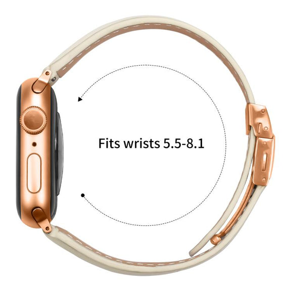 For Apple Watch 46mm / 49mm / 45mm / 44mm Lychee Texture Rose Gold Turtle Back Buckle Leather Watch Band(Creamy White)