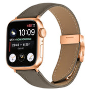 For Apple Watch 42mm / 41mm / 40mm / 38mm Lychee Texture Rose Gold Turtle Back Buckle Leather Watch Band(Gray)