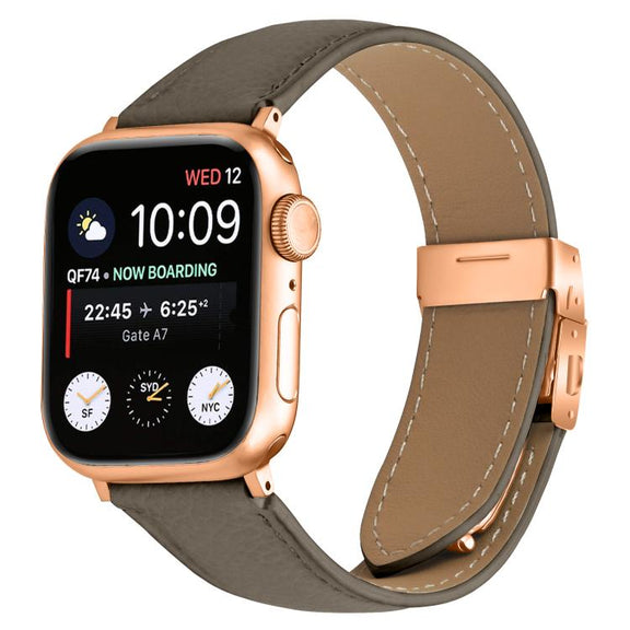For Apple Watch 42mm / 41mm / 40mm / 38mm Lychee Texture Rose Gold Turtle Back Buckle Leather Watch Band(Gray)
