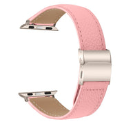 For Apple Watch 42mm / 41mm / 40mm / 38mm Lychee Texture Starlight Turtle Back Buckle Leather Watch Band(Pink)