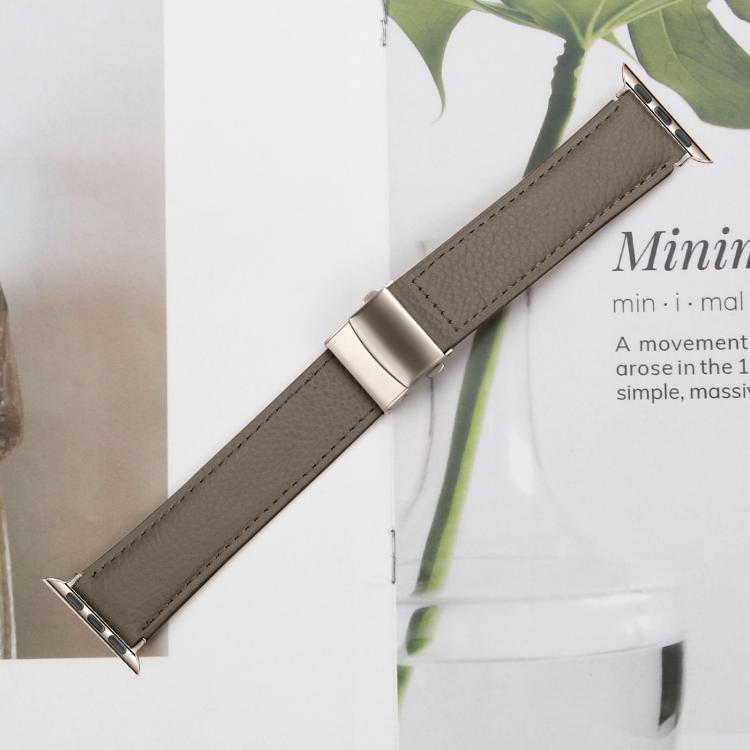 For Apple Watch 42mm / 41mm / 40mm / 38mm Lychee Texture Starlight Turtle Back Buckle Leather Watch Band(Gray)