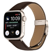 For Apple Watch 42mm / 41mm / 40mm / 38mm Lychee Texture Starlight Turtle Back Buckle Leather Watch Band(Coffee Color)