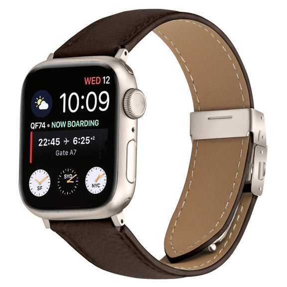 For Apple Watch 42mm / 41mm / 40mm / 38mm Lychee Texture Starlight Turtle Back Buckle Leather Watch Band(Coffee Color)