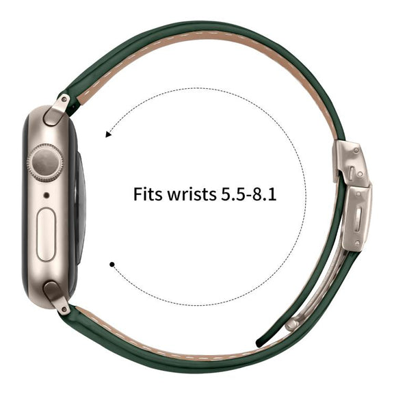 For Apple Watch 42mm / 41mm / 40mm / 38mm Lychee Texture Starlight Turtle Back Buckle Leather Watch Band(Green)