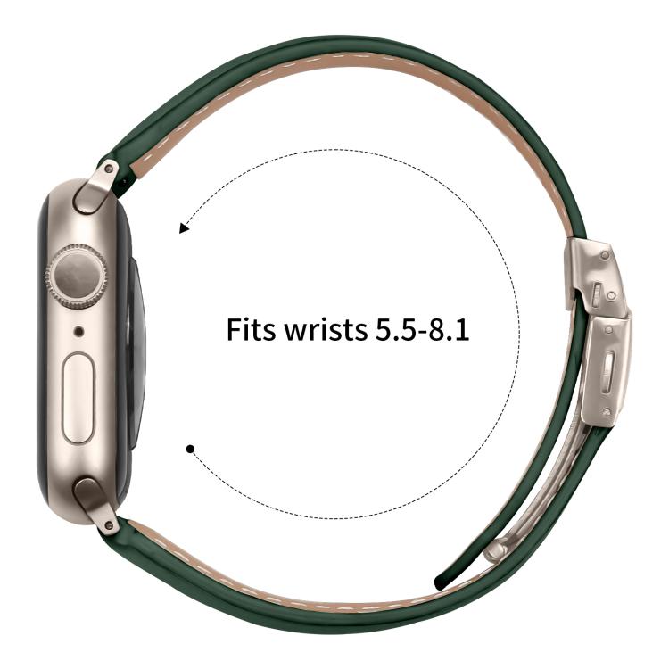 For Apple Watch 42mm / 41mm / 40mm / 38mm Lychee Texture Starlight Turtle Back Buckle Leather Watch Band(Green)