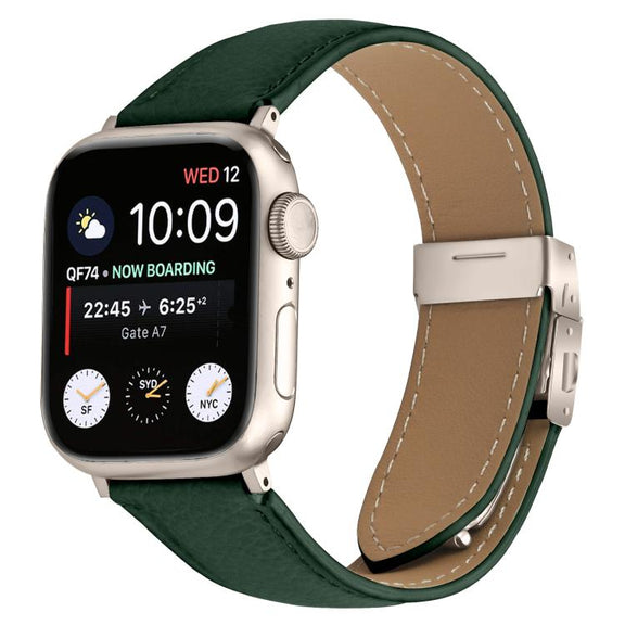 For Apple Watch 42mm / 41mm / 40mm / 38mm Lychee Texture Starlight Turtle Back Buckle Leather Watch Band(Green)