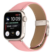 For Apple Watch 46mm / 49mm / 45mm / 44mm Lychee Texture Starlight Turtle Back Buckle Leather Watch Band(Pink)