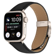 For Apple Watch 46mm / 49mm / 45mm / 44mm Lychee Texture Starlight Turtle Back Buckle Leather Watch Band(Black)