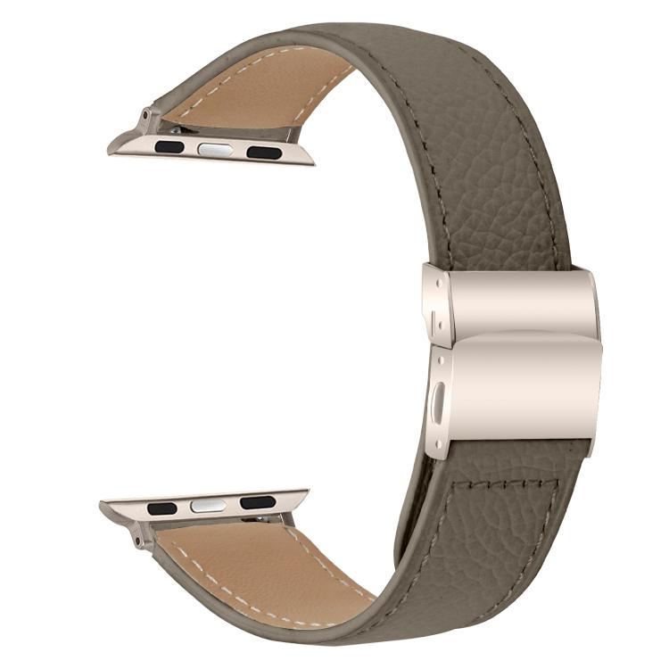 For Apple Watch 46mm / 49mm / 45mm / 44mm Lychee Texture Starlight Turtle Back Buckle Leather Watch Band(Gray)