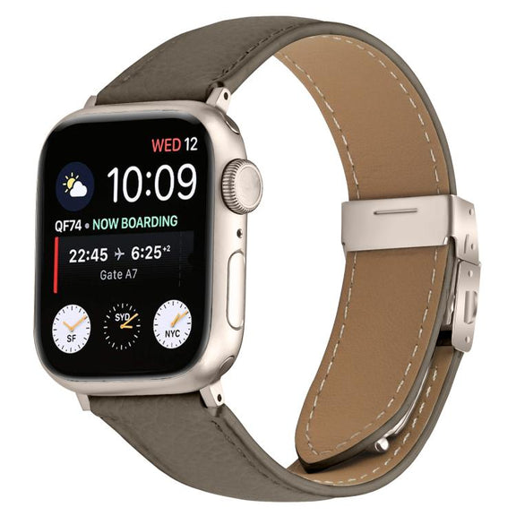 For Apple Watch 46mm / 49mm / 45mm / 44mm Lychee Texture Starlight Turtle Back Buckle Leather Watch Band(Gray)