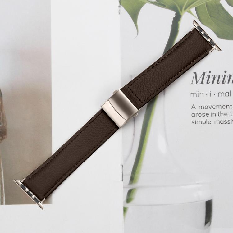 For Apple Watch 46mm / 49mm / 45mm / 44mm Lychee Texture Starlight Turtle Back Buckle Leather Watch Band(Coffee Color) - Watch Bands by PMC TechLife | Online Shopping South Africa | PMC TechLife | Buy Now Pay Later Mobicred