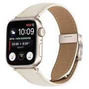 For Apple Watch 46mm / 49mm / 45mm / 44mm Lychee Texture Starlight Turtle Back Buckle Leather Watch Band(Creamy White)