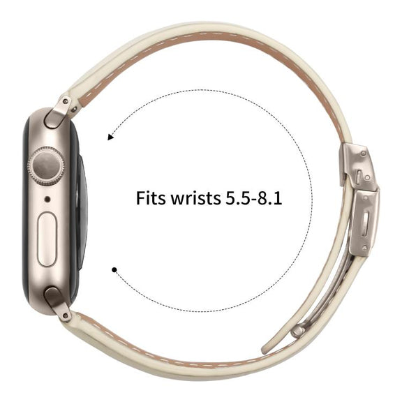 For Apple Watch 46mm / 49mm / 45mm / 44mm Lychee Texture Starlight Turtle Back Buckle Leather Watch Band(Creamy White)
