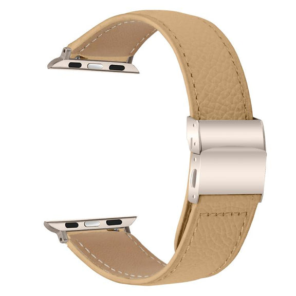 For Apple Watch 46mm / 49mm / 45mm / 44mm Lychee Texture Starlight Turtle Back Buckle Leather Watch Band(Camel)