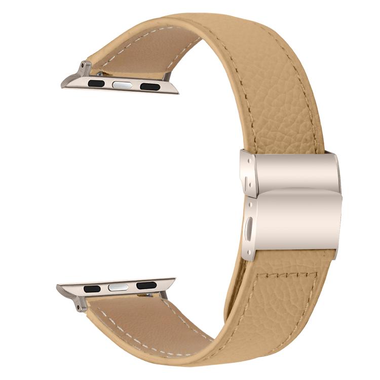 For Apple Watch 46mm / 49mm / 45mm / 44mm Lychee Texture Starlight Turtle Back Buckle Leather Watch Band(Camel)