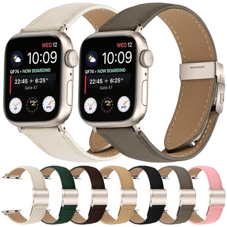 For Apple Watch 46mm / 49mm / 45mm / 44mm Lychee Texture Starlight Turtle Back Buckle Leather Watch Band(Coffee Color) - Watch Bands by PMC TechLife | Online Shopping South Africa | PMC TechLife | Buy Now Pay Later Mobicred