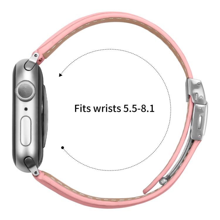 For Apple Watch 46mm / 49mm / 45mm / 44mm Lychee Texture Silver Turtle Back Buckle Leather Watch Band(Pink)