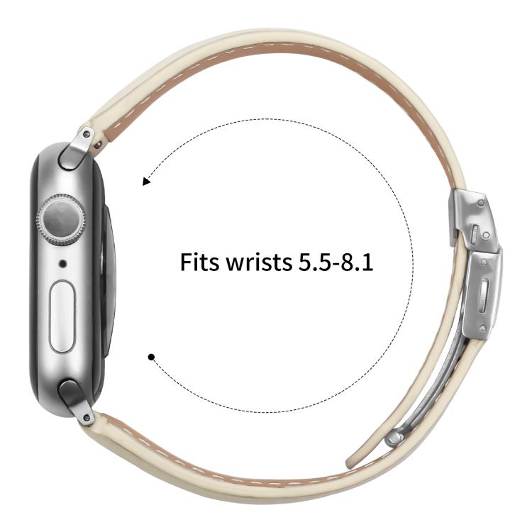 For Apple Watch 42mm / 41mm / 40mm / 38mm Lychee Texture Silver Turtle Back Buckle Leather Watch Band(Creamy White) - free shipping - PMC TechLife - Order now!