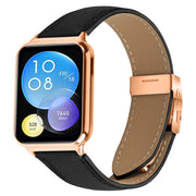 For Xiaomi Smart Bnad 9 Pro / Redmi Watch 5 Lychee Texture Rose Gold Turtle Back Buckle Leather Watch Band(Black)