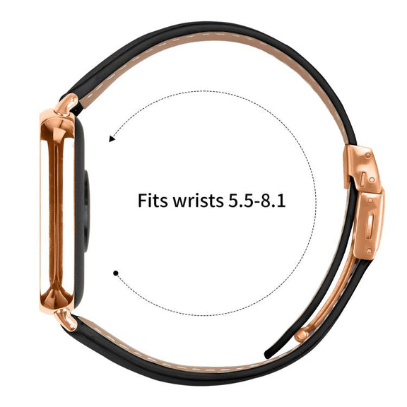 For Xiaomi Smart Bnad 9 Pro / Redmi Watch 5 Lychee Texture Rose Gold Turtle Back Buckle Leather Watch Band(Black)