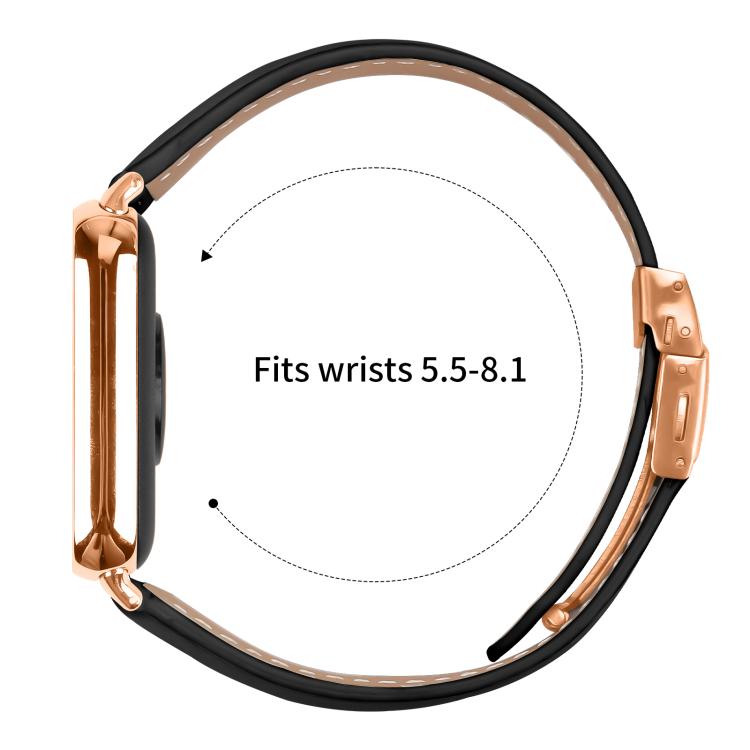 For Xiaomi Smart Bnad 9 Pro / Redmi Watch 5 Lychee Texture Rose Gold Turtle Back Buckle Leather Watch Band(Black)