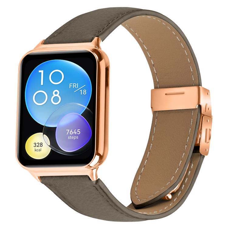 For Xiaomi Smart Bnad 9 Pro / Redmi Watch 5 Lychee Texture Rose Gold Turtle Back Buckle Leather Watch Band(Gray) - free shipping - PMC TechLife - Order now!