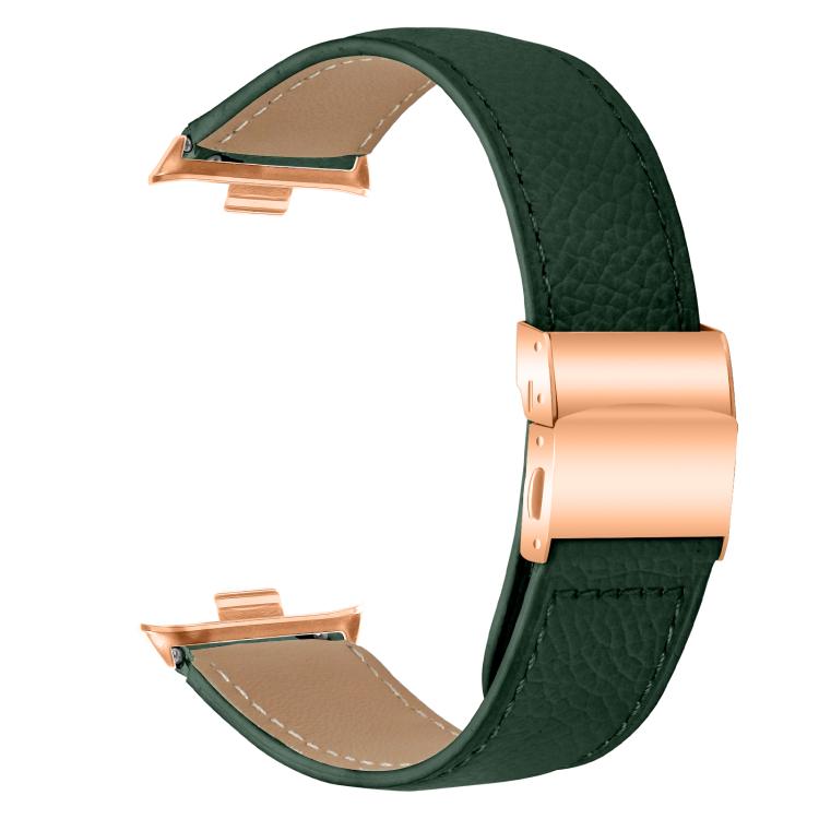 For Xiaomi Smart Bnad 9 Pro / Redmi Watch 5 Lychee Texture Rose Gold Turtle Back Buckle Leather Watch Band(Green) - free shipping - PMC TechLife - Order now!