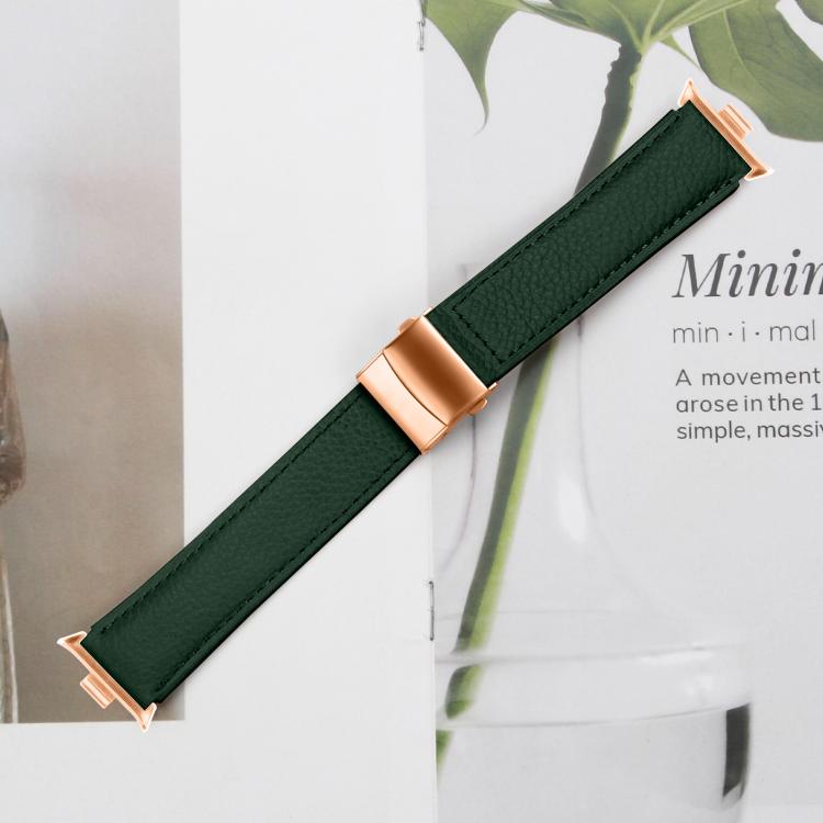 For Xiaomi Smart Bnad 9 Pro / Redmi Watch 5 Lychee Texture Rose Gold Turtle Back Buckle Leather Watch Band(Green) - free shipping - PMC TechLife - Order now!