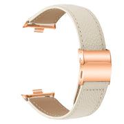 For Xiaomi Smart Bnad 9 Pro / Redmi Watch 5 Lychee Texture Rose Gold Turtle Back Buckle Leather Watch Band(Creamy White)