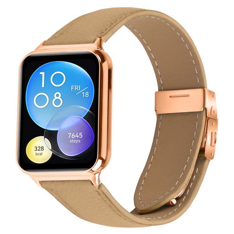 For Xiaomi Smart Bnad 9 Pro / Redmi Watch 5 Lychee Texture Rose Gold Turtle Back Buckle Leather Watch Band(Camel) - free shipping - PMC TechLife - Order now!