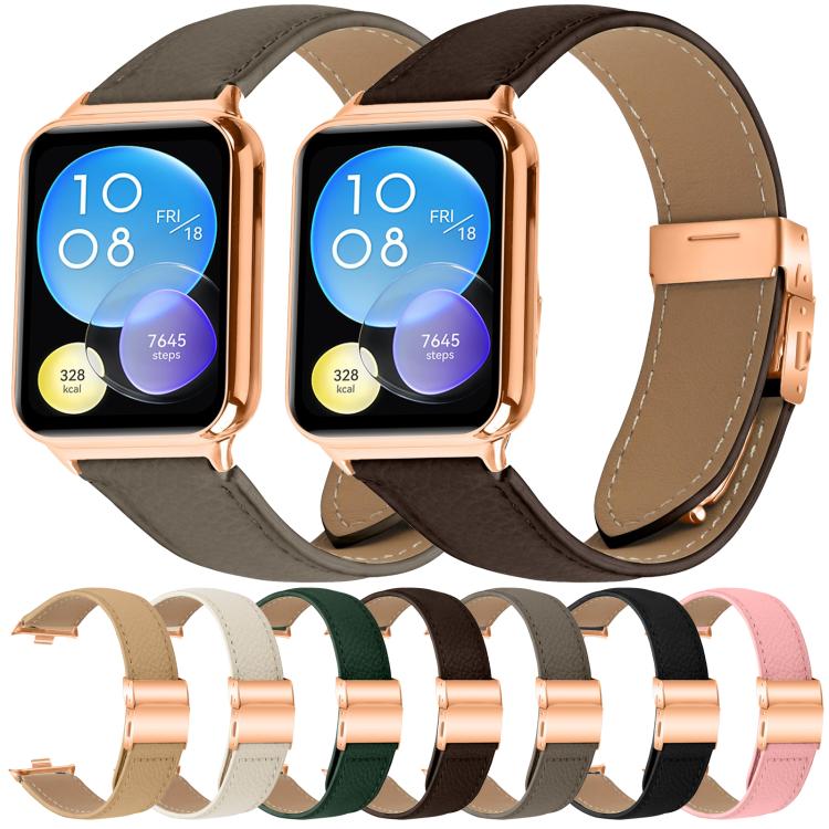 For Xiaomi Smart Bnad 9 Pro / Redmi Watch 5 Lychee Texture Rose Gold Turtle Back Buckle Leather Watch Band(Creamy White)