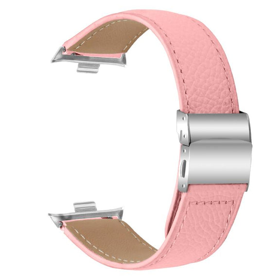 For Xiaomi Smart Bnad 9 Pro / Redmi Watch 5 Lychee Texture Silver Turtle Back Buckle Leather Watch Band(Pink)