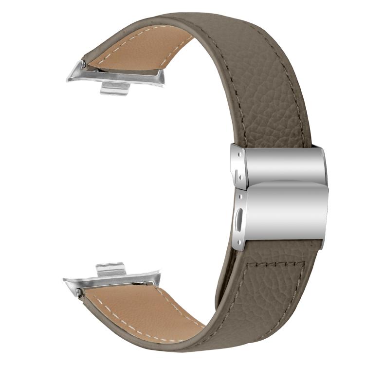 For Xiaomi Smart Bnad 9 Pro / Redmi Watch 5 Lychee Texture Silver Turtle Back Buckle Leather Watch Band(Gray)